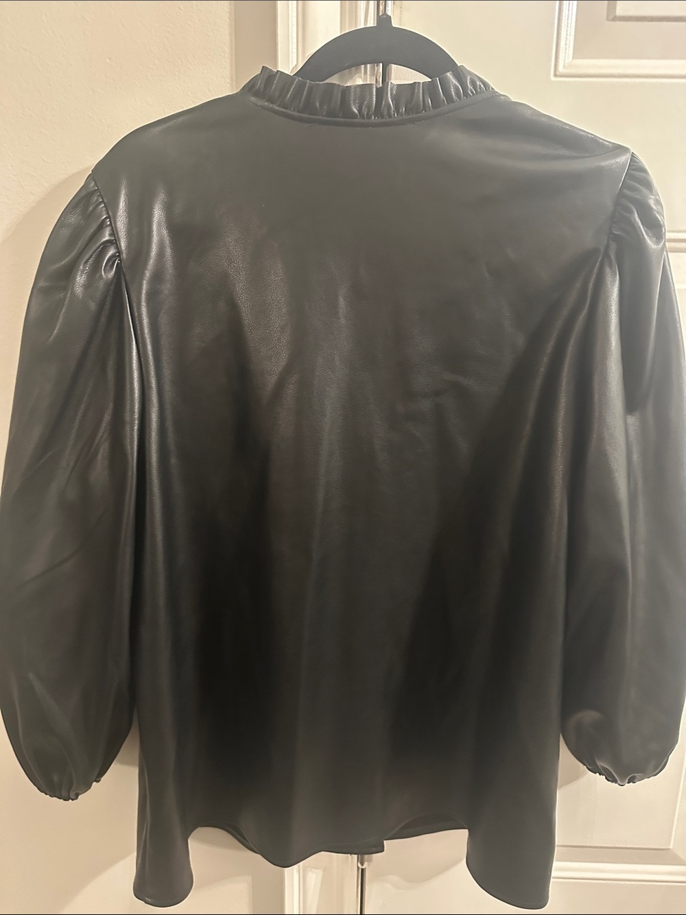 Marc New York Black Faux Leather Ruffle-Collar Snap Front Jacket - Picture 9 of 12